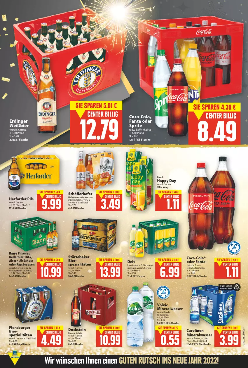 Aktueller Prospekt E Center - Angebote der Woche - von 27.12.2021 bis 01.01.2022 - strona 17 - produkty: Alwa, bier, brause, bügel, bügelflasche, burger, coca-cola, cola, deit, Duck, elle, ente, erdinger, fanta, fassbrause, flasche, flensburger, getränk, getränke, glasflasche, Happy Day, Hefe, hefeweizen, kellerbier, mineralwasser, natur, pet-flasche, pils, pilsener, Rauch, rel, schöfferhofer, Spezi, sprite, störtebeker, Ti, volvic, wasser