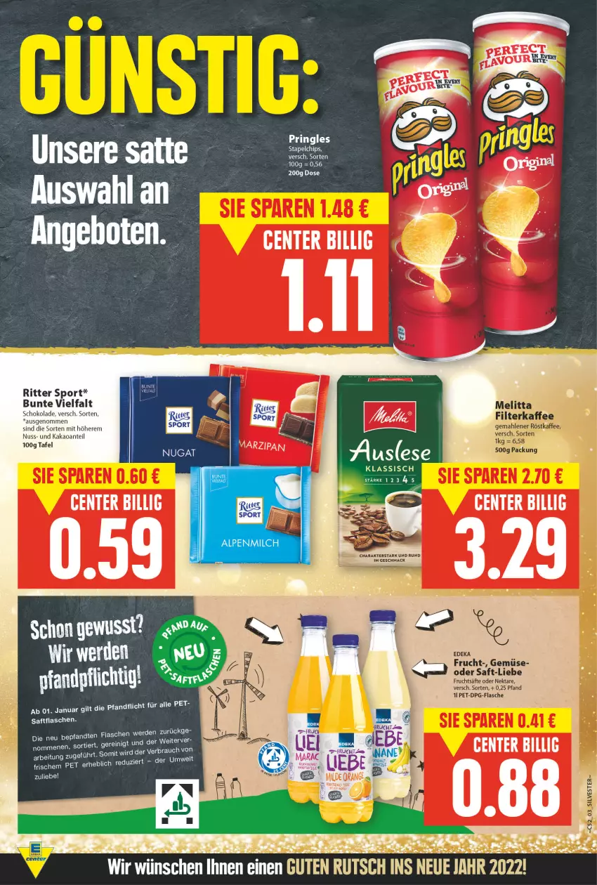 Aktueller Prospekt E Center - Angebote der Woche - von 27.12.2021 bis 01.01.2022 - strona 3 - produkty: ente, erde, flasche, frucht, kakao, LG, nuss, pringles, Rauch, rel, ring, ritter, ritter sport, schoko, schokolade, Sport, Ti