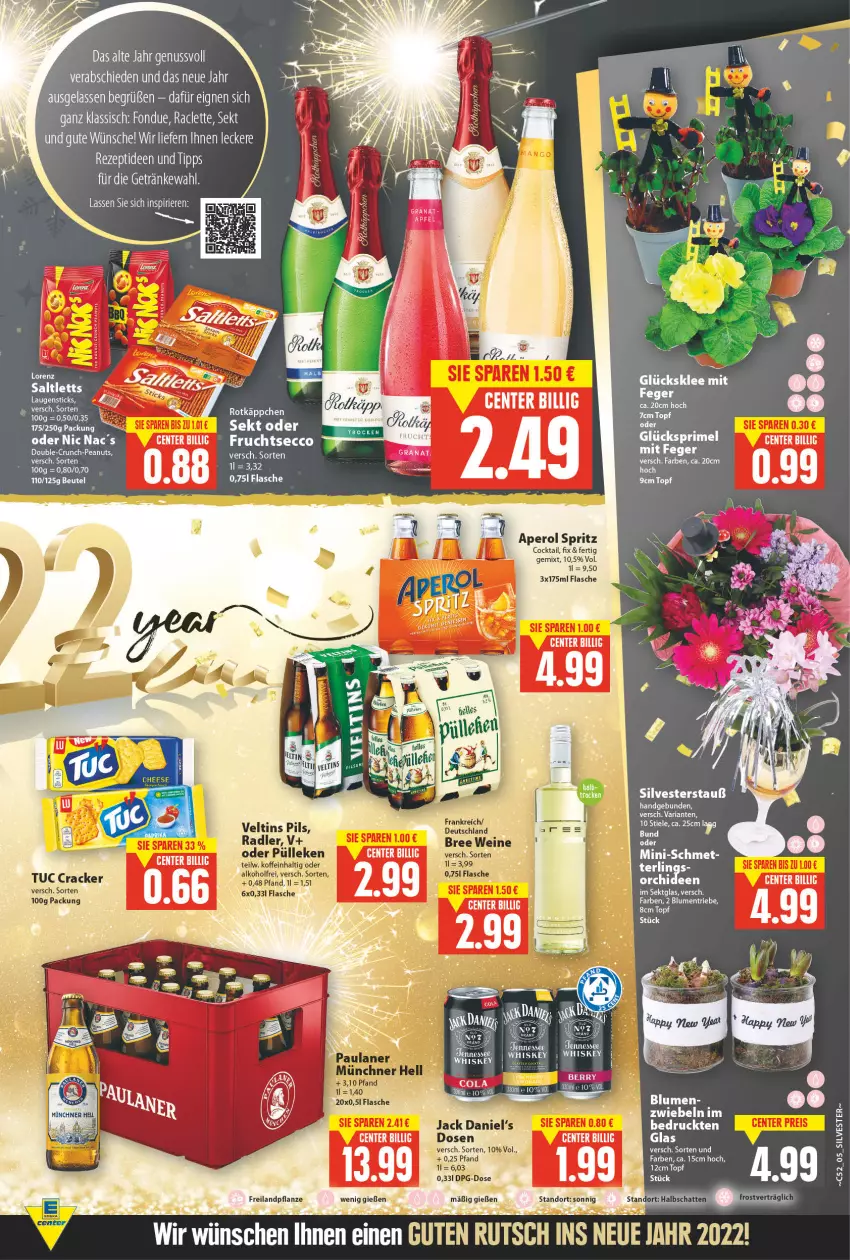 Aktueller Prospekt E Center - Angebote der Woche - von 27.12.2021 bis 01.01.2022 - strona 5 - produkty: aperol, beutel, blume, blumen, cocktail, cracker, ecco, ente, flasche, Fondue, frucht, fruchtsecco, LG, lorenz, nuss, pils, radler, Ria, saltletts, sekt, tee, Ti, topf, tuc, veltins, wein, weine, whiskey, zwiebel, zwiebeln