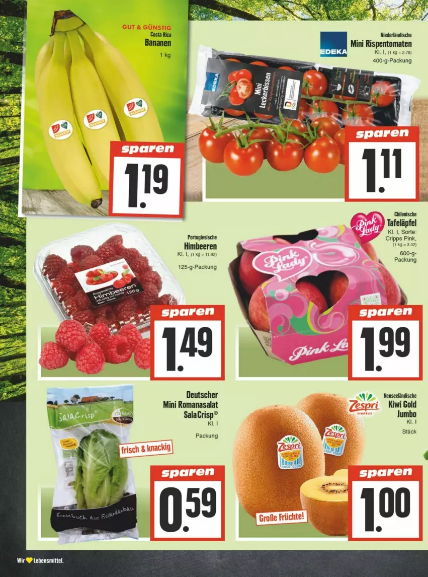 Aktueller Prospekt Edeka - Prospekte - von 31.08 bis 07.09.2024 - strona 2 - produkty: beere, beeren, himbeer, himbeere, himbeeren, jumbo, kiwi, Kiwi Gold, lebensmittel, rispentomaten, Romanasalat, salat, tafeläpfel, tomate, tomaten