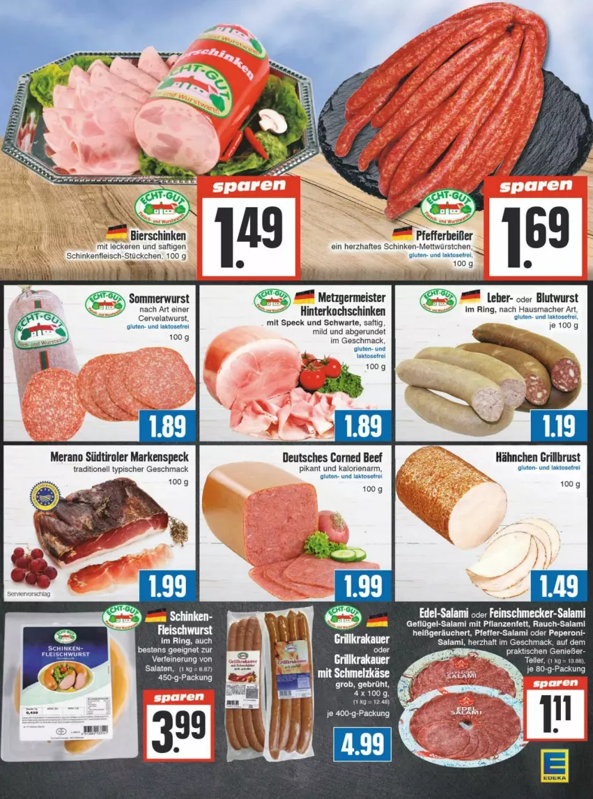 Aktueller Prospekt Edeka - Prospekte - von 31.08 bis 07.09.2024 - strona 5 - produkty: auer, beef, bier, bierschinken, corned beef, eis, elle, ente, feinschmecker, fleisch, Geflügel, Germ, grill, Hausmacher, hinterkochschinken, HP, kochschinken, krakauer, mac, Meister, Mett, peperoni, Peroni, pfeffer, Pfefferbeißer, pflanze, pflanzen, Pflanzenfett, Rauch, ring, saft, salami, salat, salate, schinken, Speck, südtiroler, teller, Ti, tisch, wurst, würstchen