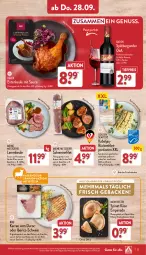 Gazetka promocyjna Aldi Nord - Von Montag - Gazetka - ważna od 30.09 do 30.09.2023 - strona 27 - produkty: Bad, braten, burgunder, eis, Elan, ente, Entenkeule, filet, flasche, geback, gewürz, gin, grill, käfer, Käse, lamm, lammkeule, nuss, Ofen, reis, rotwein, sauce, schnitten, schwein, schweine, schweinefilet, spinat, Ti, tiefpreis, tisch, wein, weine, ZTE