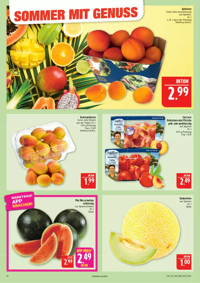 Aktueller Prospekt Marktkauf - Prospekt - von 12.07 bis 18.07.2026 - strona 10 - produkty: aprikose, aprikosen, eis, fleisch, galiamelone, melone, Nektar, nektarinen, nektarinen oder, oder pfirsiche, pfirsich, pfirsiche, Ti, wasser, wassermelone, zucker