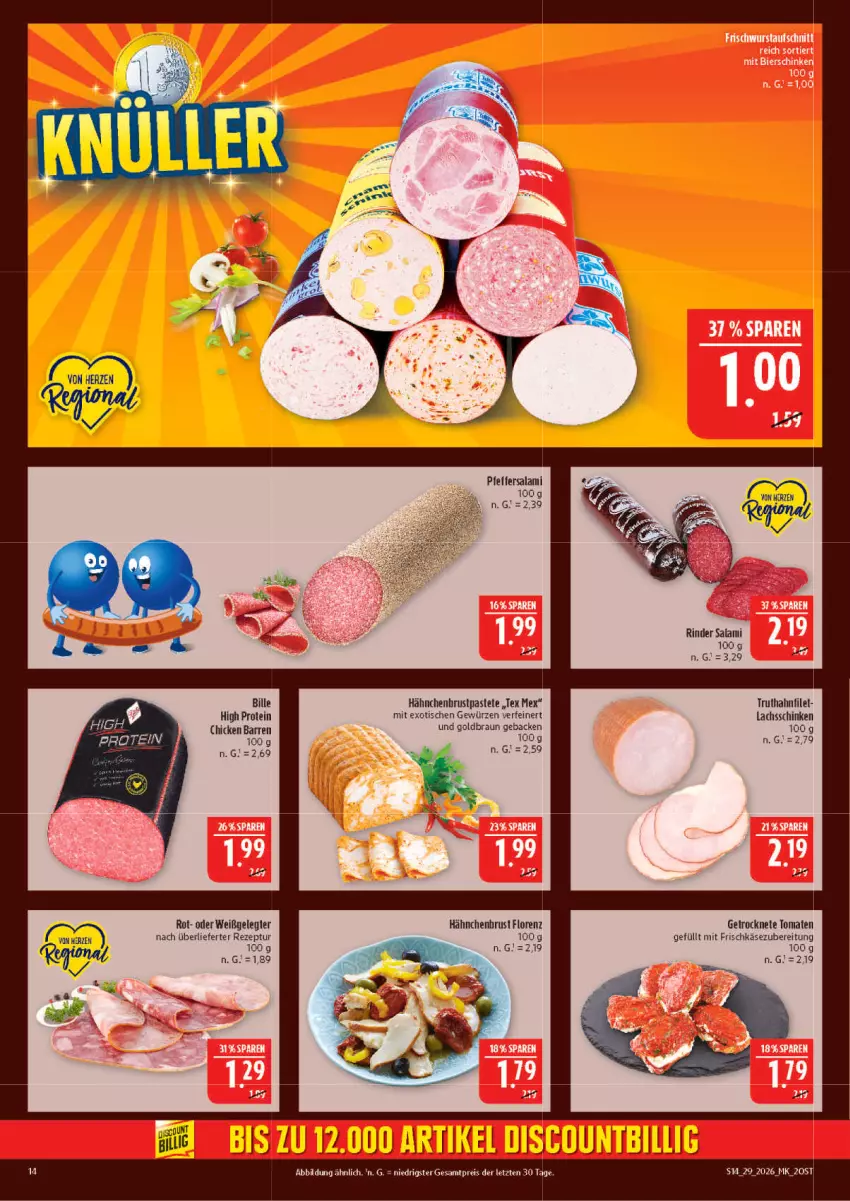 Aktueller Prospekt Marktkauf - Prospekt - von 12.07 bis 18.07.2026 - strona 14 - produkty: braun, discount, eis, filet, frischkäse, frischkäsezubereitung, geback, Getrocknete Tomaten, gewürz, hähnchenbrust, Käse, lachs, lachsschinken, lorenz, pastete, pfeffer, reis, rezept, salami, schinken, Ti, tisch, tomate, tomaten, truthahn, ZTE