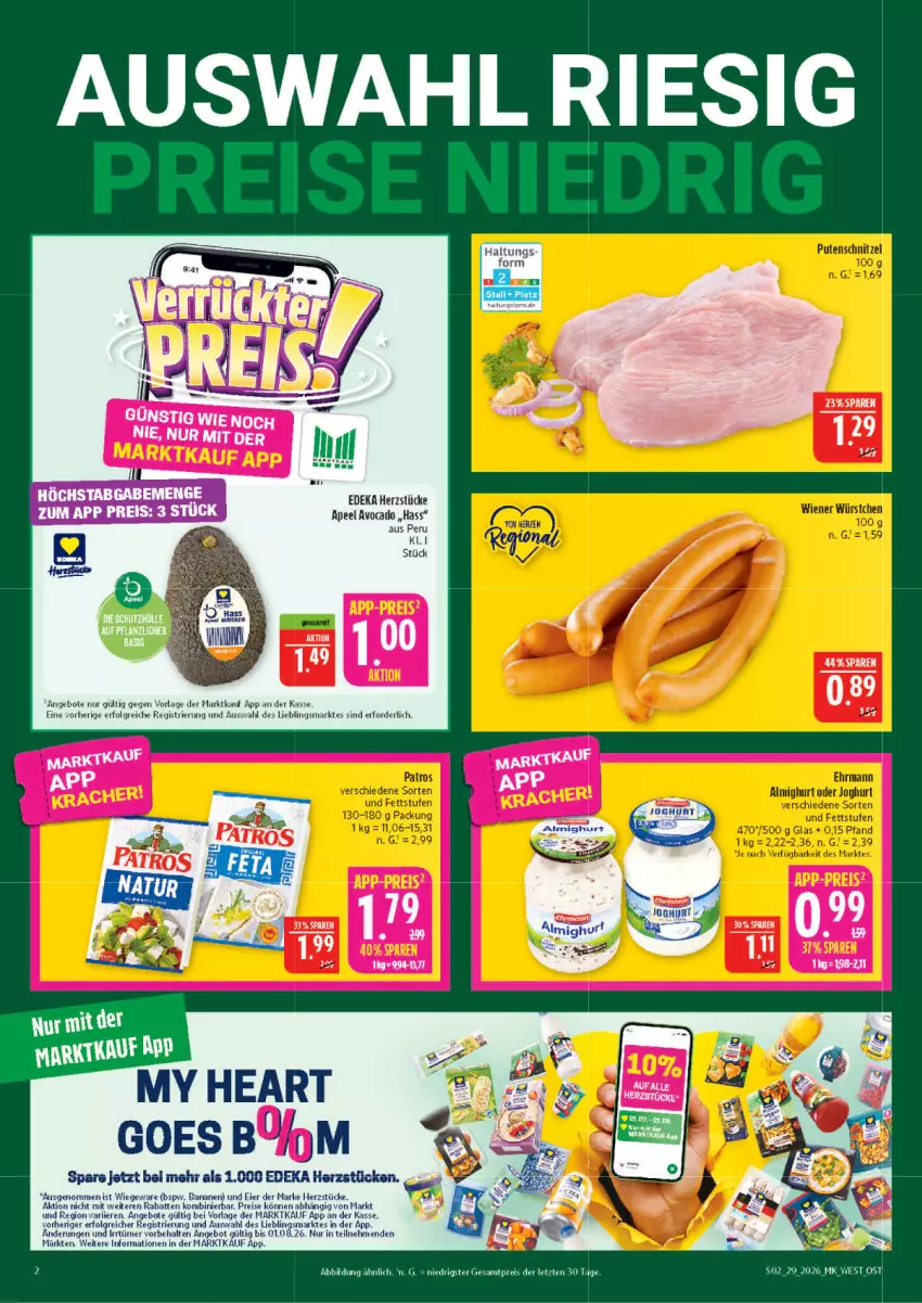 Aktueller Prospekt Marktkauf - Prospekt - von 12.07 bis 18.07.2026 - strona 2 - produkty: almighur, almighurt, angebot, angebote, avocado, banane, bananen, deka, ehrmann, ehrmann almighurt, eier, eis, joghur, joghurt, LG, patros, pute, putenschnitzel, reis, schnitzel, Ti, wiener, wiener würstchen, würstchen, ZTE