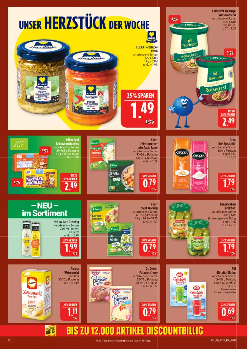 Aktueller Prospekt Marktkauf - Prospekt - von 12.07 bis 18.07.2026 - strona 22 - produkty: creme, deka, discount, Dr. Oetker, eis, feinschmecker, knorr, mac, mehl, oryza, Paradies Creme, pasta, Pasta Sauce, pesto, reis, ring, salat, sauce, Spezi, tasse, Ti, type 405, weizenmehl, wurst
