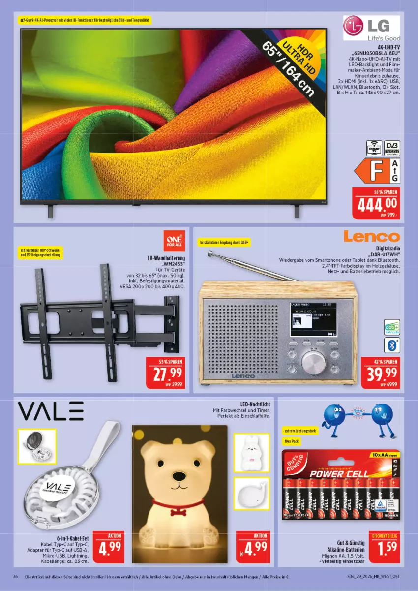 Aktueller Prospekt Marktkauf - Prospekt - von 12.07 bis 18.07.2026 - strona 36 - produkty: adapter, batterie, batterien, discount, eis, HDMI, Holz, lenco, Mode, Nachtlicht, reis, Ria, smartphone, tablet, tft-farbdisplay, Ti, timer, uhd, UHD-TV, usb