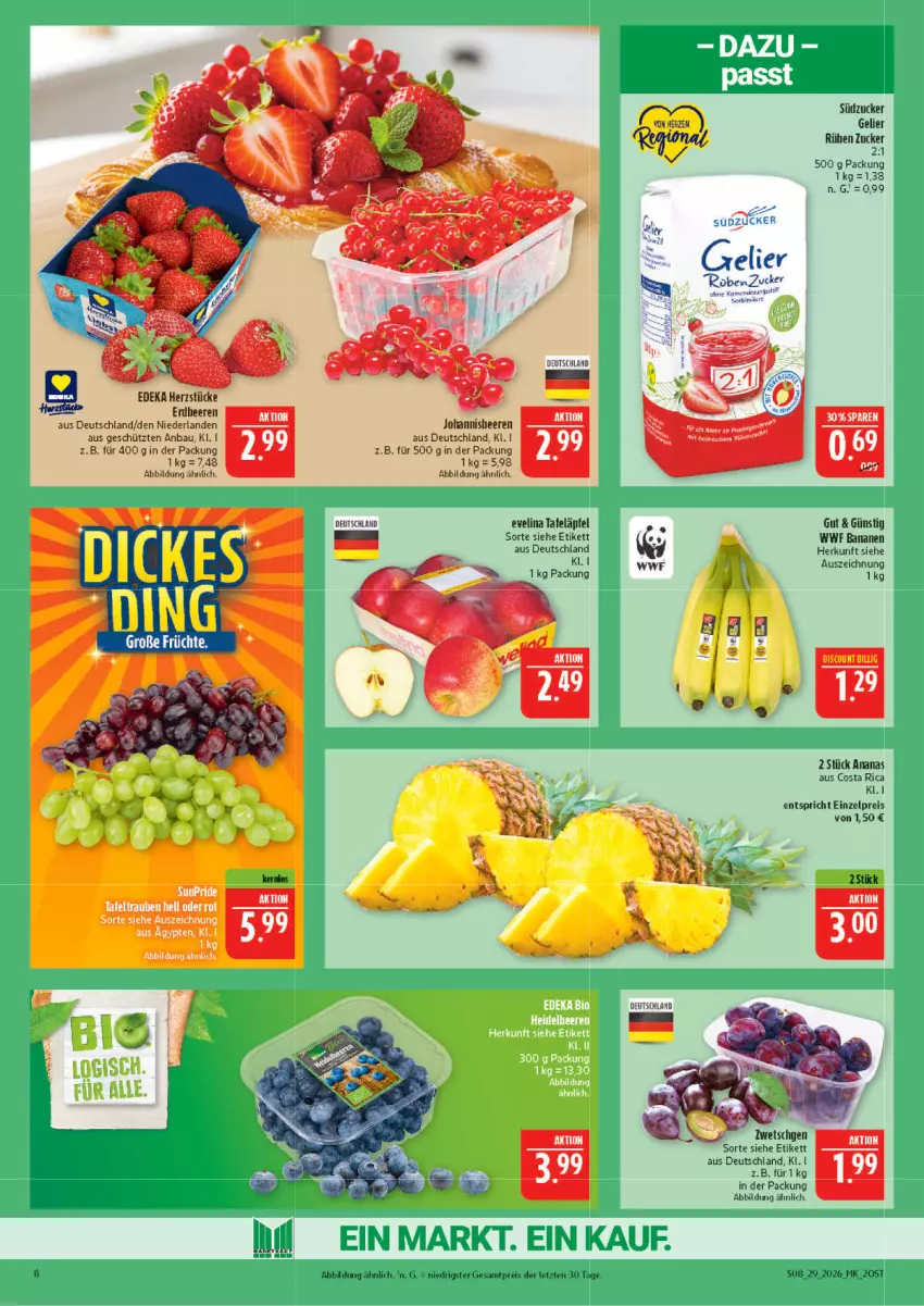 Aktueller Prospekt Marktkauf - Prospekt - von 12.07 bis 18.07.2026 - strona 8 - produkty: ananas, banane, bananen, Bau, beere, beeren, deka, discount, eis, elle, erdbeere, erdbeeren, johannisbeere, Johannisbeeren, reis, rel, südzucker, tafeläpfel, Ti, ZTE, zucker
