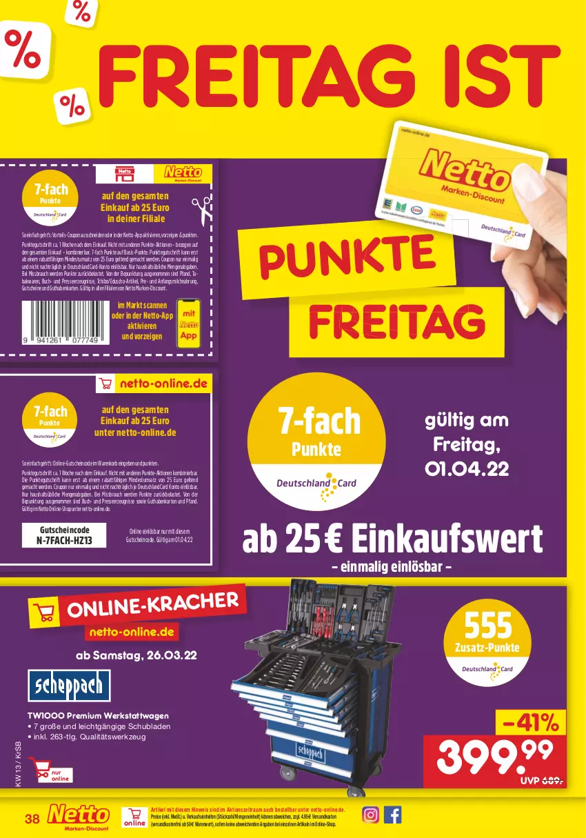 Aktueller Prospekt Netto Marken-Discount - Filial-Angebote - von 28.03 bis 02.04.2022 - strona 38 - produkty: buch, coupon, deutschlandcard, discount, eduscho, eis, erde, guthabenkarte, gutschein, gutscheine, korb, LG, mac, marken-discount, milch, ndk, Rauch, reis, schubladen, Tchibo, Ti, versandkostenfrei, werkzeug