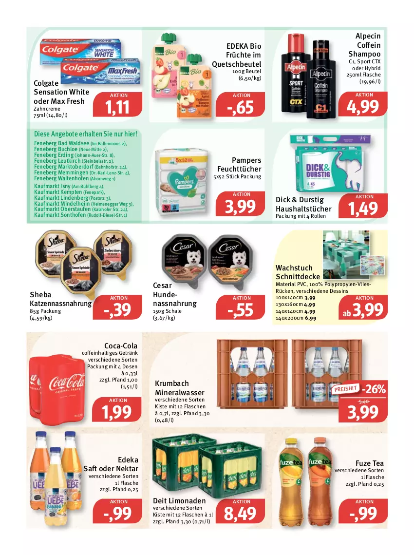 Aktueller Prospekt Feneberg - Prospekte - von 07.07 bis 09.07.2022 - strona 11 - produkty: alpecin, Alwa, angebot, angebote, auer, Bad, ball, beutel, bio, buch, chloe, cin, coca-cola, coffein, cola, colgate, creme, decke, deit, deka, Diesel, edeka bio, Egger, eis, emmi, feuchttücher, flasche, früchte, fuze tea, getränk, haushaltstücher, krumbach, LG, limo, limonade, limonaden, Max Fresh, mineralwasser, Nassnahrung, Nektar, Ofen, pampers, quetschbeutel, reis, Ria, rum, saft, Schal, Schale, shampoo, sheba, Sport, Ti, tuc, tücher, wachstuch, wasser, zahncreme