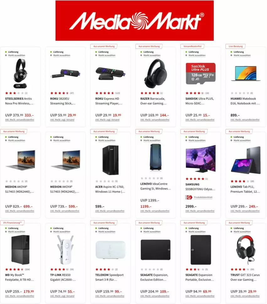 Aktueller Prospekt Media Markt - Prospekte - von 22.09 bis 07.10.2022 - strona 1 - produkty: acer, festplatte, huawei, Huawei Mate, Huawei MateBook, latte, lenovo, MateBook, medion, Medion Akoya, ndk, notebook, Razer, rel, Samsung, sandisk, seagate, spee, tablet, tee, Ti, TP-Link