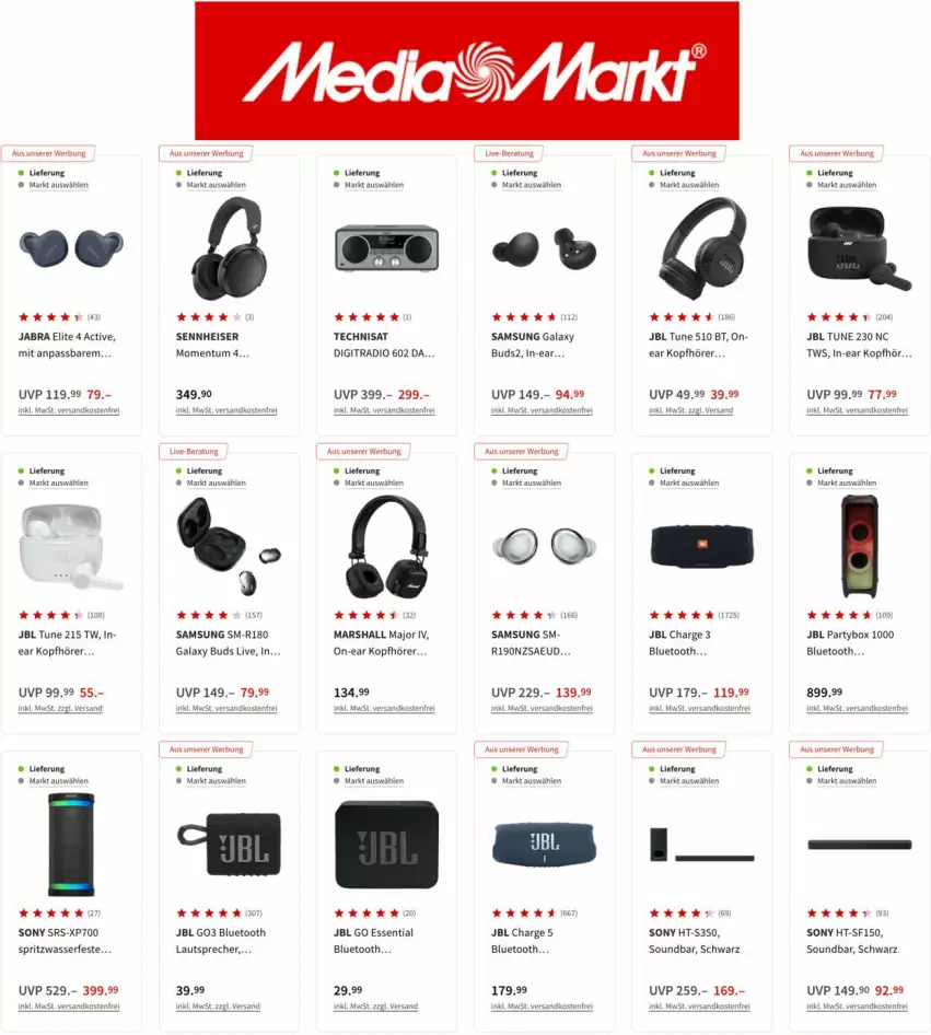 Aktueller Prospekt Media Markt - Prospekte - von 22.09 bis 07.10.2022 - strona 11 - produkty: eis, jbl, kopfhörer, mars, ndk, Radio, Samsung, samsung galaxy, Samsung Galaxy J, sennheiser, sony, soundbar, TechniSat, Ti, uhr, versandkostenfrei