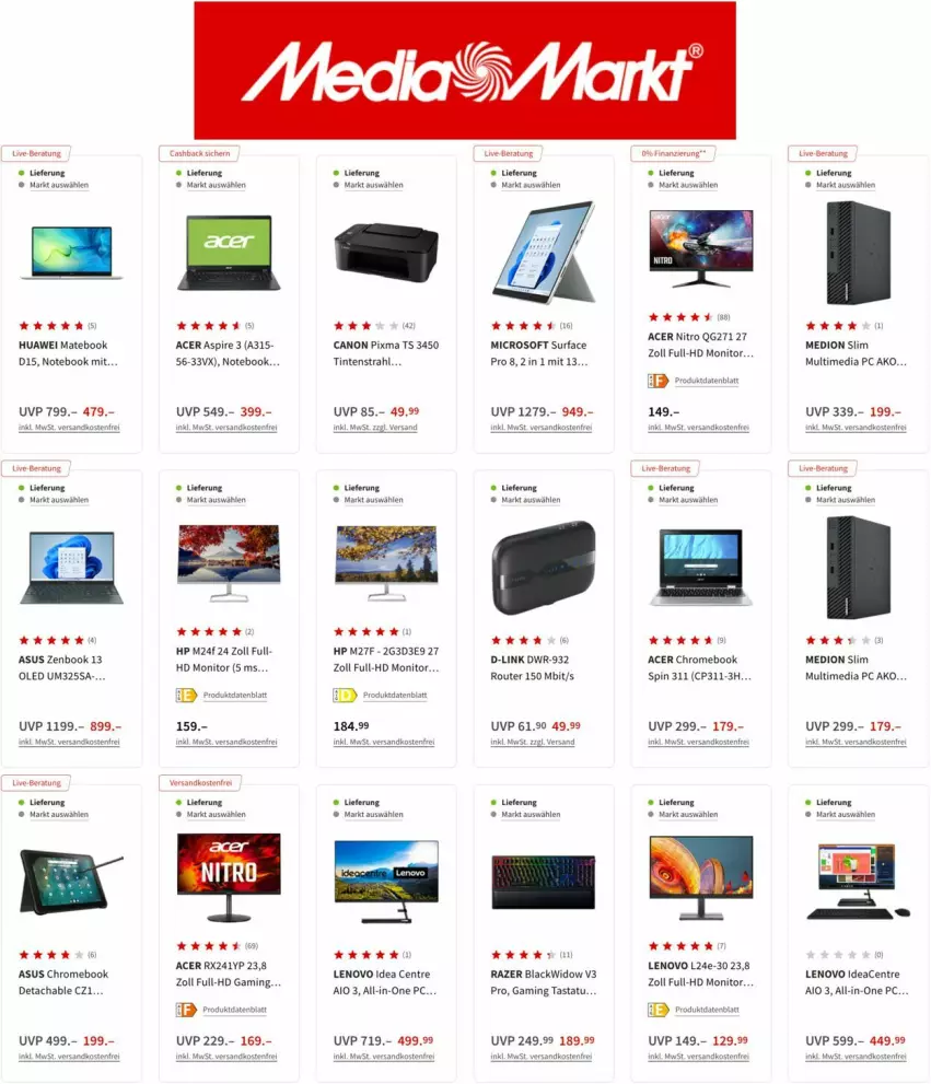 Aktueller Prospekt Media Markt - Prospekte - von 22.09 bis 07.10.2022 - strona 5 - produkty: acer, asus, canon, HP, huawei, Huawei Mate, Huawei MateBook, lack, lenovo, MateBook, medion, monitor, ndk, notebook, Razer, Router, Surf, Ti, versandkostenfrei