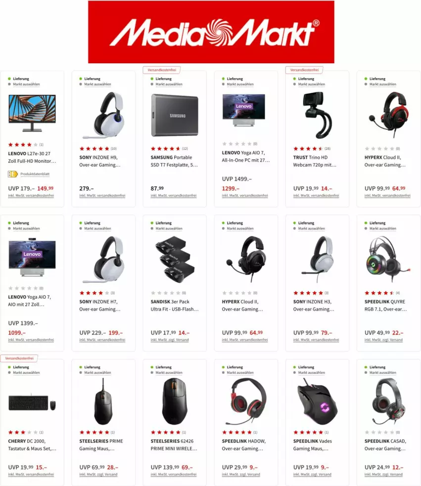 Aktueller Prospekt Media Markt - Prospekte - von 22.09 bis 07.10.2022 - strona 6 - produkty: festplatte, gaming maus, latte, lenovo, Maus, monitor, ndk, rel, Samsung, sandisk, sony, spee, ssd, Tastatur, tee, Ti, usb, Yo