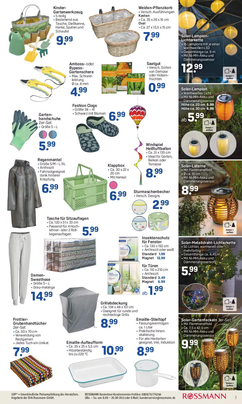 Aktueller Prospekt Rossmann - Prospekte - von 17.04 bis 21.04.2023 - strona 3 - produkty: akku, angebot, angebote, ball, Becher, blume, blumen, boss, Clogs, Draht, eis, Elan, elle, Fahrrad, fenster, früchte, früchten, Garten, Gartenfackel, Gartenschere, Gießkanne, grill, handschuhe, handtücher, henkel, herdarten, hose, hülsenfrüchte, insektenschutz, Kette, Kinder, Klappbox, korb, lamm, laterne, lichterkette, Liege, Luftballon, maille, Mantel, reis, rwe, Schere, schuhe, sekt, senf, Sitzauflage, Spaten, Sweathose, Tasche, teller, Ti, tisch, topf, tuc, tücher, uhr, werkzeug