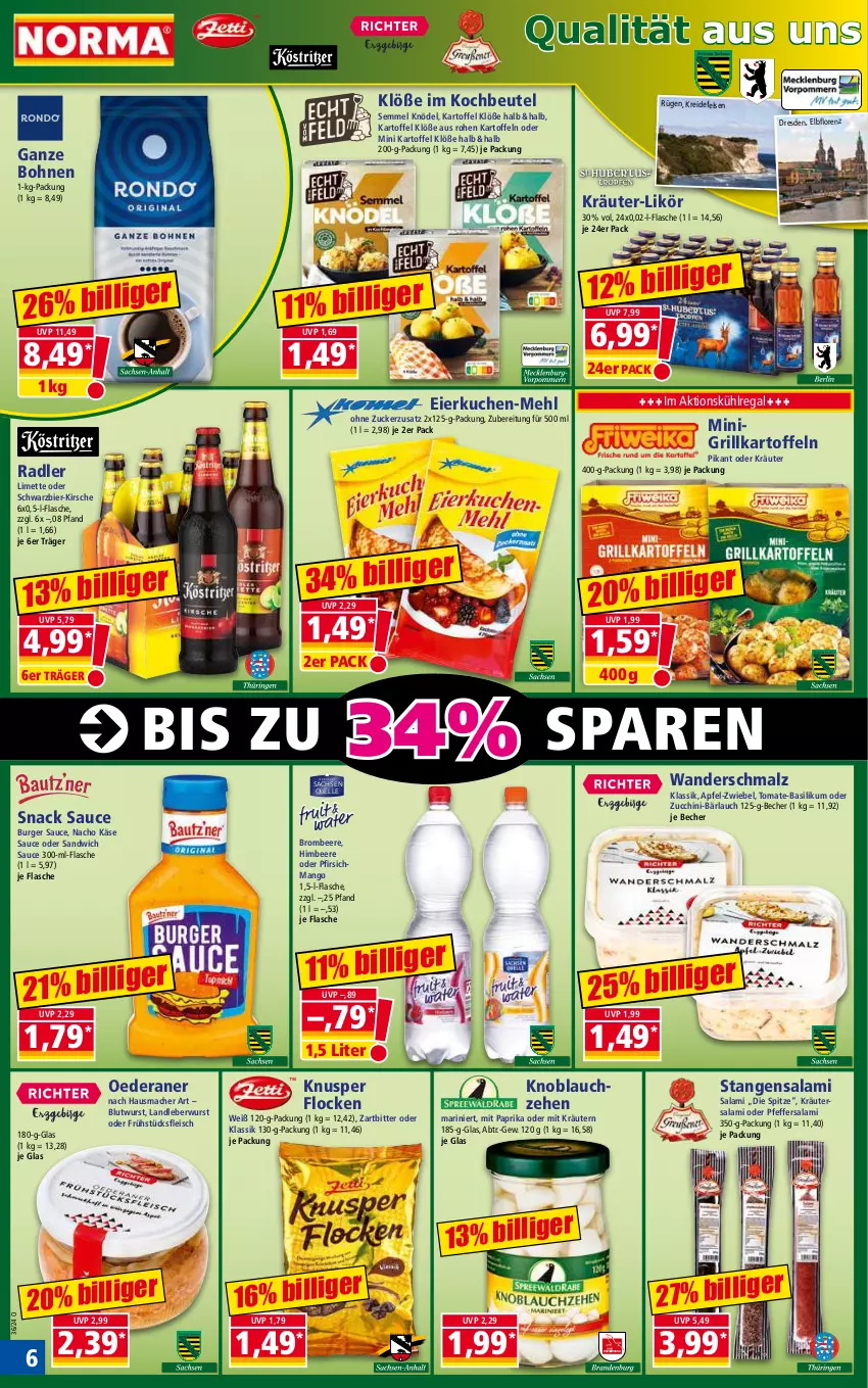 Aktueller Prospekt Norma - Norma - von 02.09 bis 09.09.2024 - strona 6 - produkty: apfel, basilikum, Becher, beere, beutel, bier, bohne, bohnen, brombeere, burger, Burger Sauce, eier, eis, elle, flasche, fleisch, frühstücksfleisch, grill, Hausmacher, himbeer, himbeere, kartoffel, kartoffeln, Käse, kirsch, kirsche, knoblauch, Knödel, kochbeutel, kräuter, kräutern, Kreide, kuchen, kühlregal, landleberwurst, leberwurst, likör, limette, lorenz, mac, malz, mango, mehl, Mett, mit paprika, nacho, oder kräuter, paprika, pfeffer, pfirsich, radler, regal, sac, salami, sandwich, sauce, Schmalz, Semmel, snack, Ti, tomate, tomate-basilikum, wurst, zucchini, zucker, zwiebel