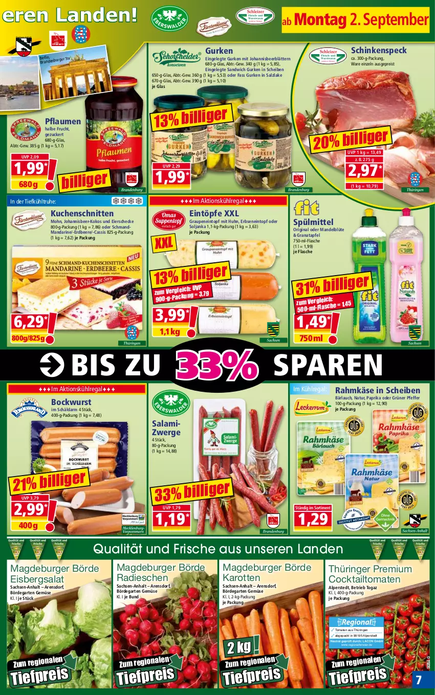 Aktueller Prospekt Norma - Norma - von 02.09 bis 09.09.2024 - strona 7 - produkty: apfel, beere, Blüte, bockwurst, burger, cassis, cocktail, eier, eintopf, eintöpfe, eis, eisbergsalat, erbsen, erdbeere, flasche, frucht, Garten, gin, grana, granatapfel, gurke, gurken, karotten, Käse, kokos, kuchen, Kuchenschnitte, kühlregal, mandarine, mandel, natur, paprika, pfeffer, pflaume, pflaumen, radieschen, Rana, regal, reis, ring, sac, salami, salat, salz, sandwich, schinken, schinkenspeck, schmand, schnitten, Speck, spülmittel, Ti, tiefpreis, tomate, tomaten, topf, wurst, zucker