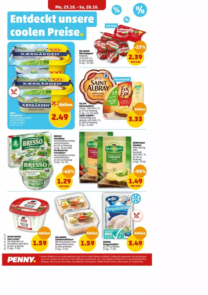 Aktueller Prospekt Penny - Prospekte - von 23.10 bis 28.10.2023 - strona 6 - produkty: albray, arla, Becher, beutel, bresso, eis, fleisch, fleischsalat, gin, kartoffel, kartoffeln, meerrettich, Rettich, saint albray, salat, schinken, sour cream, Ti