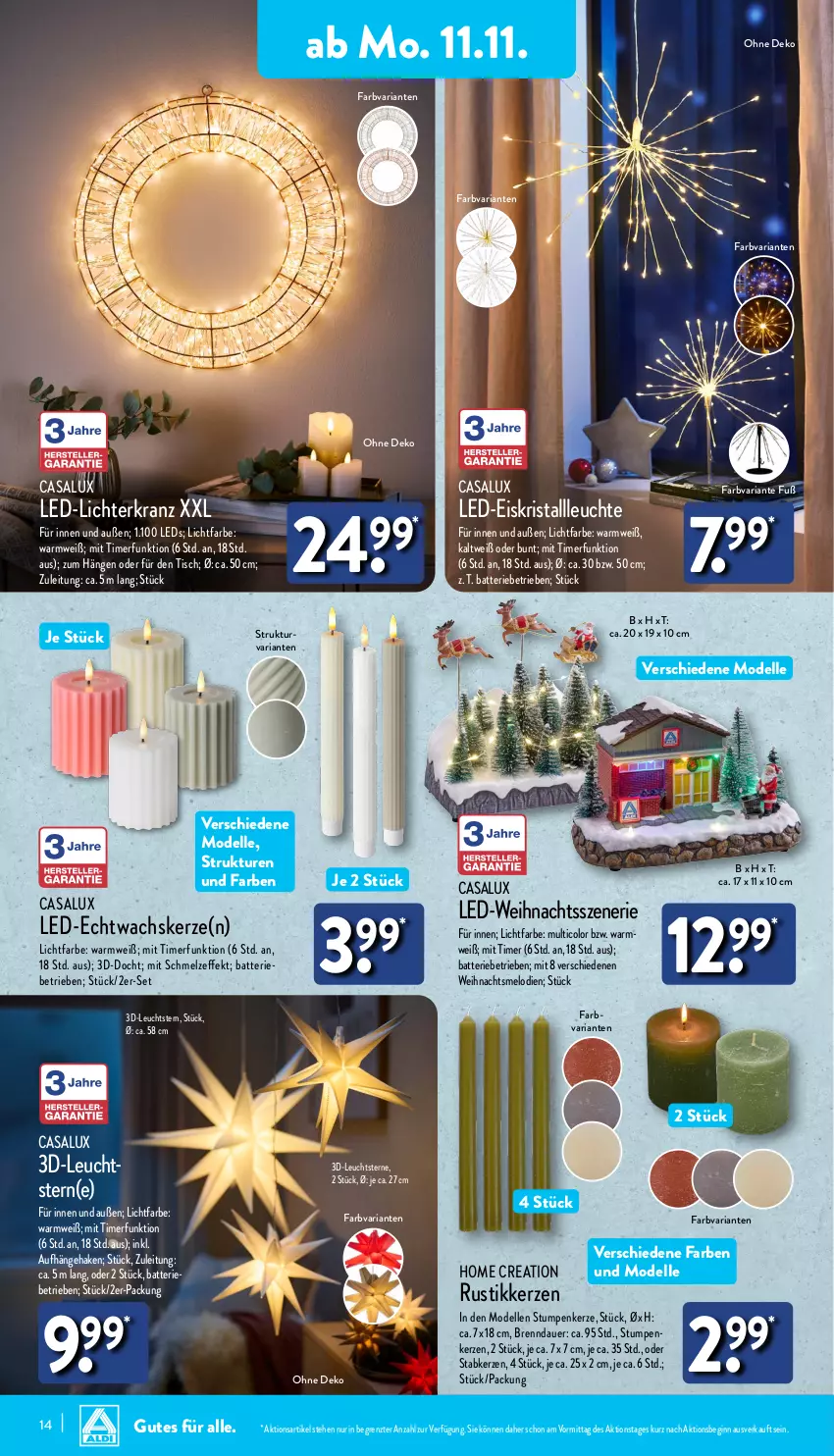 Aktueller Prospekt Aldi Nord - Von Montag - von 11.11 bis 16.11.2024 - strona 18 - produkty: auer, batterie, dell, eis, elle, gin, kerze, Kranz, led-licht, leds, Leuchte, Mode, Ria, Stabkerze, Ti, timer, tisch, ZTE