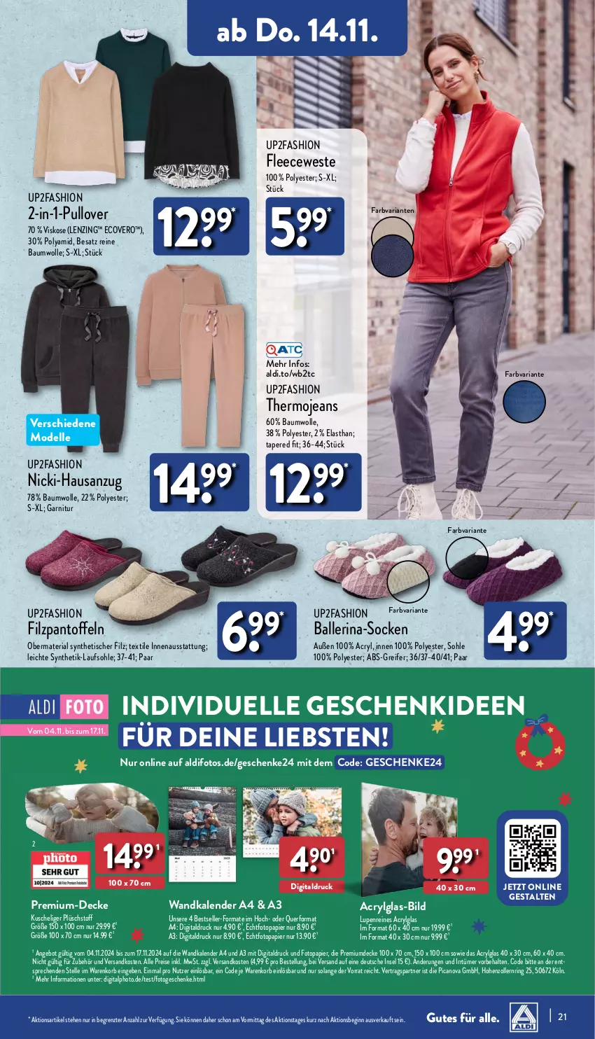 Aktueller Prospekt Aldi Nord - Von Montag - von 11.11 bis 16.11.2024 - strona 25 - produkty: aldi, angebot, Anzug, ball, Bau, baumwolle, cewe, decke, dell, ecovero, eis, elle, garnitur, gin, jeans, korb, lenzing, LG, Mode, ndk, Pantoffeln, papier, Plüsch, Pullover, reine baumwolle, reis, Ria, ring, socken, Ti, tisch, up2fashion, Wandkalender, Weste, wolle, ZTE