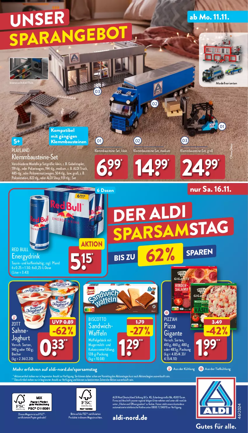 Aktueller Prospekt Aldi Nord - Von Montag - von 11.11 bis 16.11.2024 - strona 36 - produkty: aldi, aus der tiefkühlung, aust, auto, Bau, Becher, biscotto, creme, dell, drink, eis, elle, gabel, Germ, gin, joghur, joghurt, kakao, LG, magazin, milch, Mode, papier, pizza, red bull, Ria, sahne, Sahnejoghurt, sandwich, telefon, Ti, waffeln, zott, ZTE