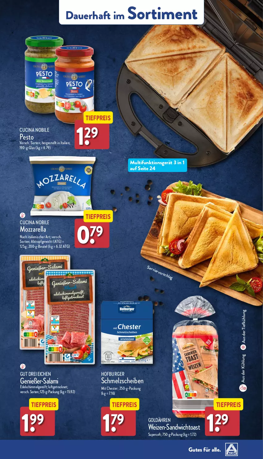 Aktueller Prospekt Aldi Nord - Von Montag - von 11.11 bis 16.11.2024 - strona 39 - produkty: auer, aus der tiefkühlung, beutel, burger, cin, eis, LG, mozzarella, pesto, reis, rel, salami, sandwich, Ti, tiefpreis, toast