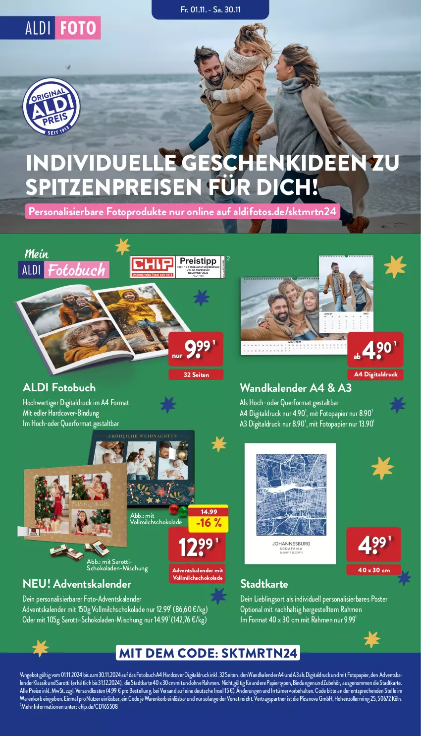 Aktueller Prospekt Aldi Nord - Von Montag - von 11.11 bis 16.11.2024 - strona 43 - produkty: Adventskalender, aldi, angebot, buch, eis, elle, Fotobuch, korb, milch, ndk, papier, Persona, reis, ring, saro, sarotti, schoko, schokolade, schokoladen, Ti, tisch, vollmilch, Wandkalender