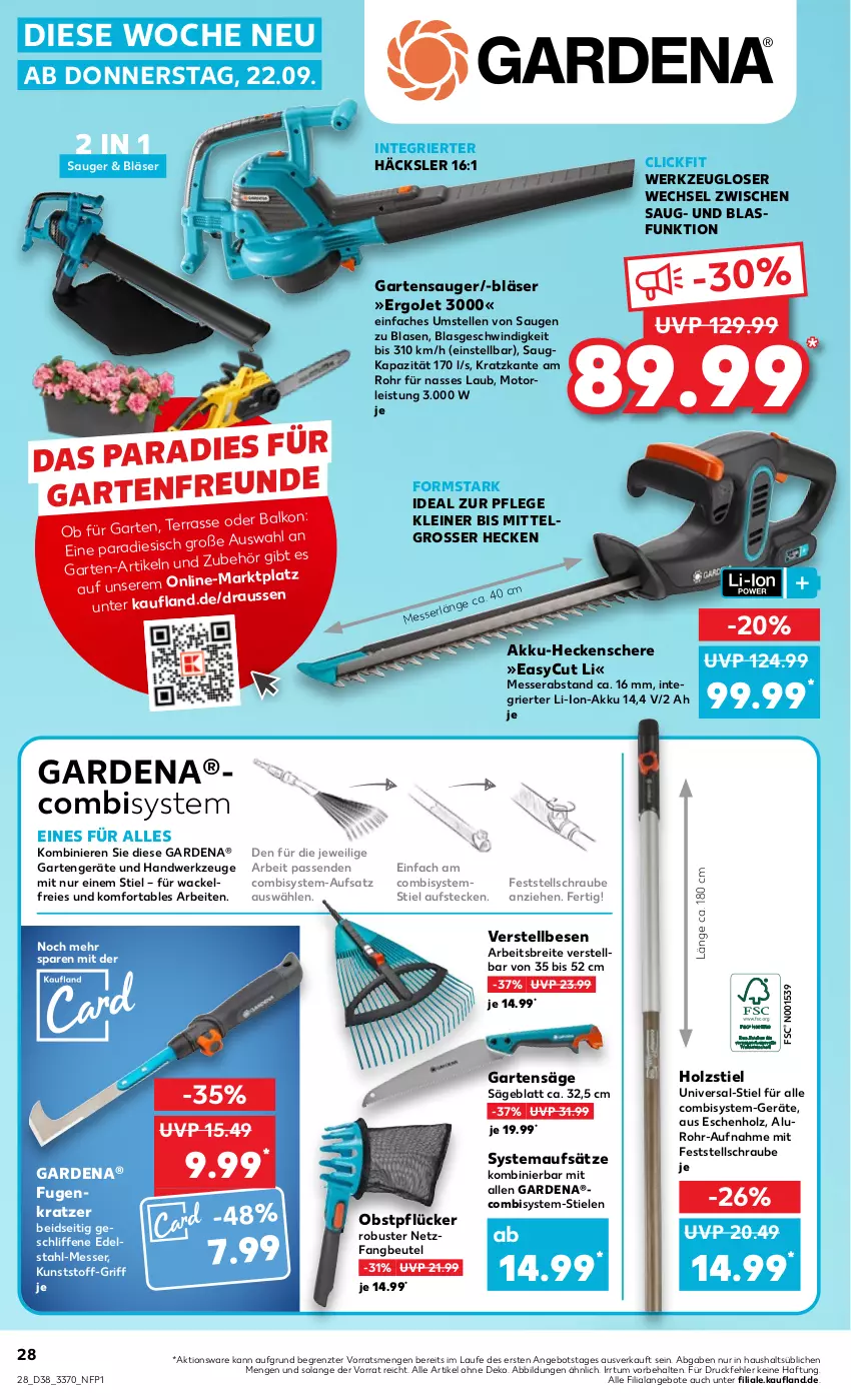 Aktueller Prospekt Kaufland - von 22.09 bis 28.09.2022 - strona 28 - produkty: akku, akku-heckenschere, angebot, angebote, beutel, Brei, edelstahl, eis, elle, gardena, Garten, heckenschere, Holz, leine, LG, li-ion-akku, messer, obst, säge, Schere, Ti, werkzeug, werkzeuge, ZTE