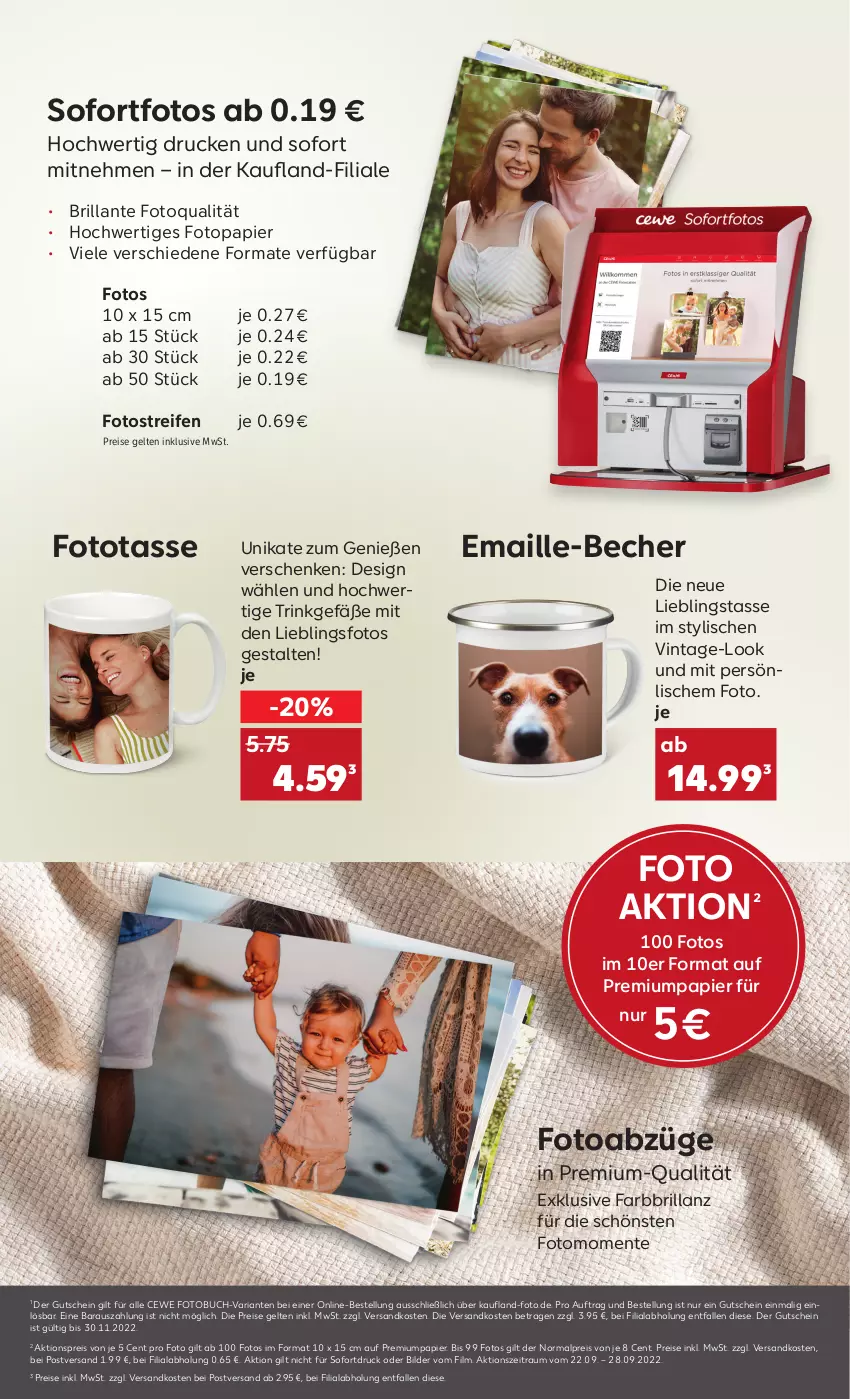 Aktueller Prospekt Kaufland - von 22.09 bis 28.09.2022 - strona 43 - produkty: aktionspreis, Becher, buch, cewe, eis, elle, ente, Fotobuch, gutschein, maille, ndk, papier, Puzzle, reifen, reis, Ria, ring, tasse, Ti, versandkostenfrei