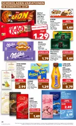 Gazetka promocyjna Kaufland - Gazetka - ważna od 28.09 do 28.09.2022 - strona 20 - produkty: after eight, angebot, beutel, creme, drink, eis, joghur, joghurt, kakao, Kinder, kitkat, landliebe, leibniz, lindor, lindt, lion, milch, milka, milka schokolade, nestlé, obst, Pick Up!, Ria, riegel, Schladerer, schoko, schokolade, schokoladen, schokoriegel, Ti, vollmilch, Zartbitterschokolade, ZTE