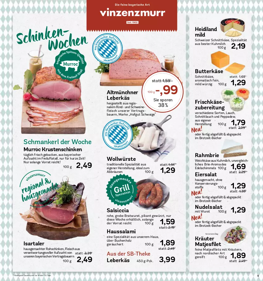 Aktueller Prospekt Aez - Prospekte - von 21.08 bis 26.08.2023 - strona 5 - produkty: auer, Bau, Bauer, Becher, bratwurst, brie, brot, buch, butter, butterkäse, eier, eiersalat, eis, elle, fleisch, frischkäse, frischkäsezubereitung, geback, gewürz, grobe bratwurst, Haussalami, hofgut, Holz, Käse, kräuter, kräutern, Krustenschinken, leberkäs, mac, matjes, milch, nudel, nudelsalat, reis, rind, rohschinken, salami, salat, salsiccia, schinken, schnittkäse, schnittlauch, schwein, schweine, schweinefleisch, schweizer schnittkäse, Spezi, Ti, tisch, weichkäse, wein, weine, wurst, ZTE