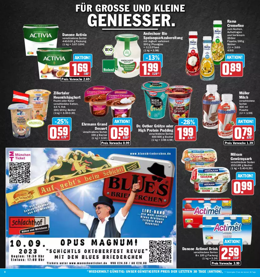 Aktueller Prospekt Aez - Prospekte - von 21.08 bis 26.08.2023 - strona 8 - produkty: actimel, actimel drink, activia, Becher, bio, creme, danone, danone actimel drink, danone activia, dessert, Dr. Oetker, drink, ehrmann, Ehrmann Grand Dessert, eis, flasche, frucht, gewürz, gewürzquark, grütze, Heu, heumilch, joghur, joghurt, leine, milch, milram, Müller, natur, pudding, quark, rama, rama cremefine, reis, speisequark, Ti, ZTE