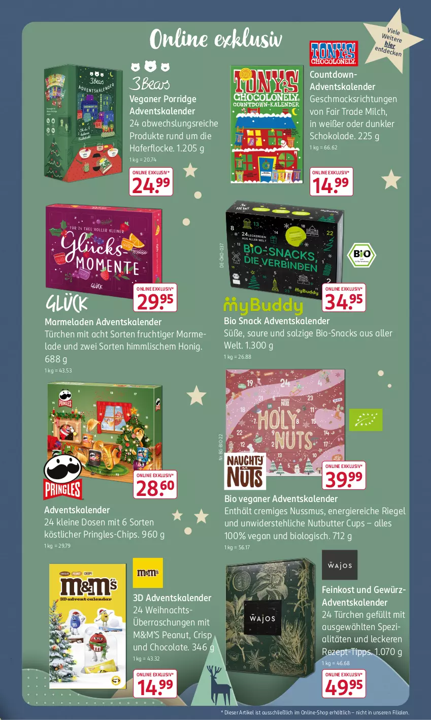 Aktueller Prospekt Rossmann - Prospekte - von 16.09 bis 13.10.2024 - strona 7 - produkty: Adventskalender, bio, butter, chips, cola, feinkost, frucht, gewürz, hafer, honig, leine, mac, marmelade, milch, nuss, porridge, pringles, rezept, rezept-tipp, riegel, ring, salz, schoko, schokolade, snack, snacks, Spezi, Ti