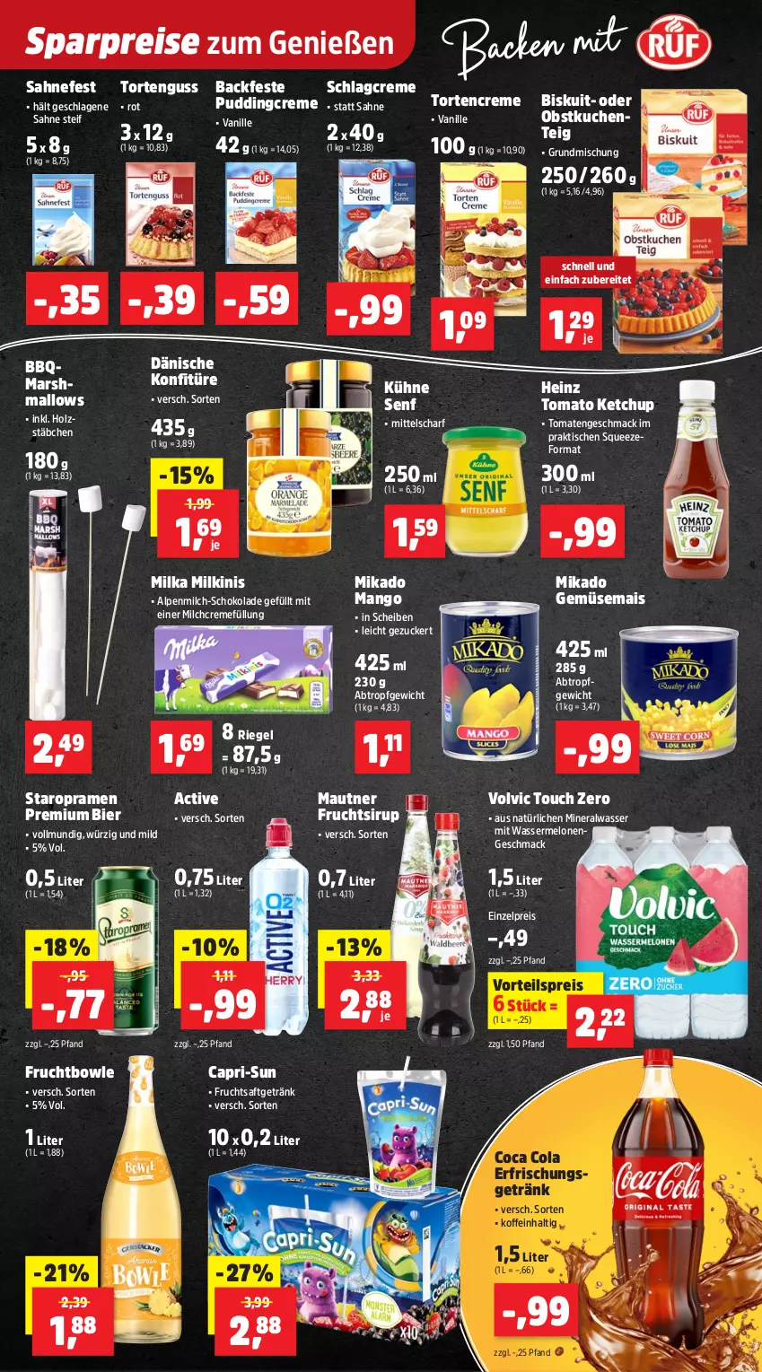 Aktueller Prospekt Thomas Philipps - von 15.06 bis 20.06.2026 - strona 13 - produkty: alpenmilch, Alwa, bier, bowle, Cap, capri-sun, cola, creme, eis, ente, frucht, fruchtsaft, fruchtsaftgetränk, gemüsemais, getränk, heinz, Holz, ketchup, konfitüre, kuchen, Kühne, kühne senf, mac, mais, mango, mars, Mautner, melone, melonen, mikado, milch, milka, mineralwasser, obst, pudding, reis, riegel, saft, sahne, schoko, schokolade, senf, sirup, Staropramen, Ti, tisch, tomate, tomaten, tomato ketchup, torte, tortenguss, vanille, volvic, vorteilspreis, wasser, wassermelone, wassermelonen, zucker