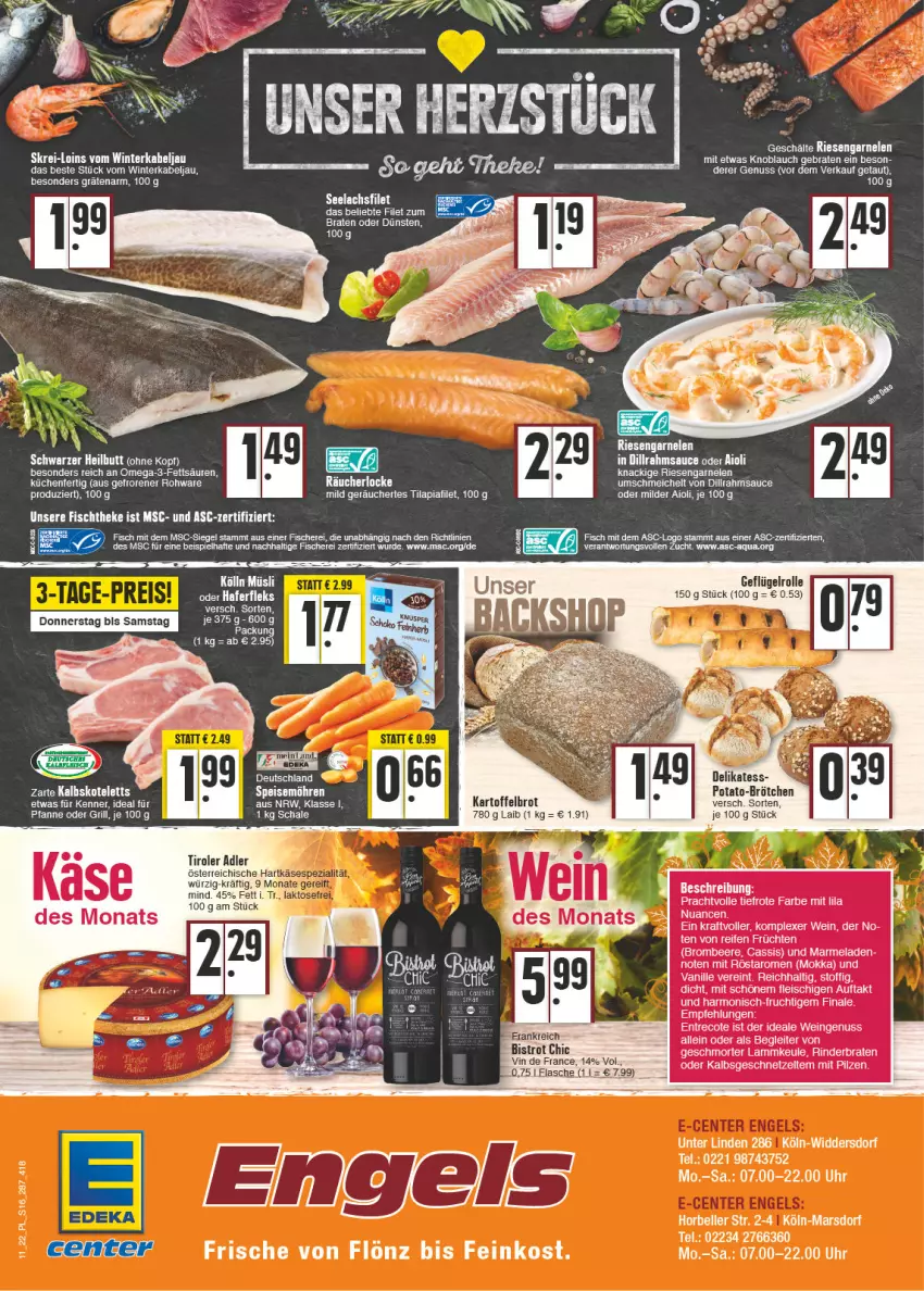 Aktueller Prospekt E Center - Angebote der Woche - von 14.03 bis 19.03.2022 - strona 16 - produkty: aioli, aqua, beere, braten, brombeere, brot, brötchen, cassis, eis, feinkost, filet, fisch, fische, Fischer, flasche, fleisch, frucht, früchte, früchten, garnelen, Geflügel, grill, hafer, haferfleks, kartoffel, Kartoffelbrot, knoblauch, kölln, küche, Küchen, lachs, lachsfilet, lamm, lammkeule, LG, marmelade, müsli, nuss, omega, Omega-3, pfanne, pilze, reifen, riesengarnelen, rind, rinder, rinderbraten, sauce, Schal, Schale, Schere, seelachsfilet, tee, Ti, Tilapia, uhr, vanille, vin de france, wein, Zelt