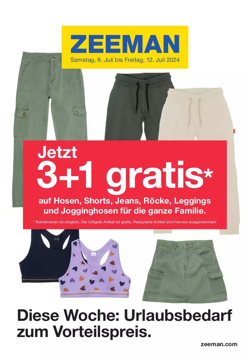 Aktueller Prospekt Zeeman - Prospekte - von 06.07 bis 12.07.2024 - strona 1 - produkty: eis, gin, hose, hosen, jeans, Jogginghose, Jogginghosen, leggings, reis, Röcke, shorts, Ti, vorteilspreis