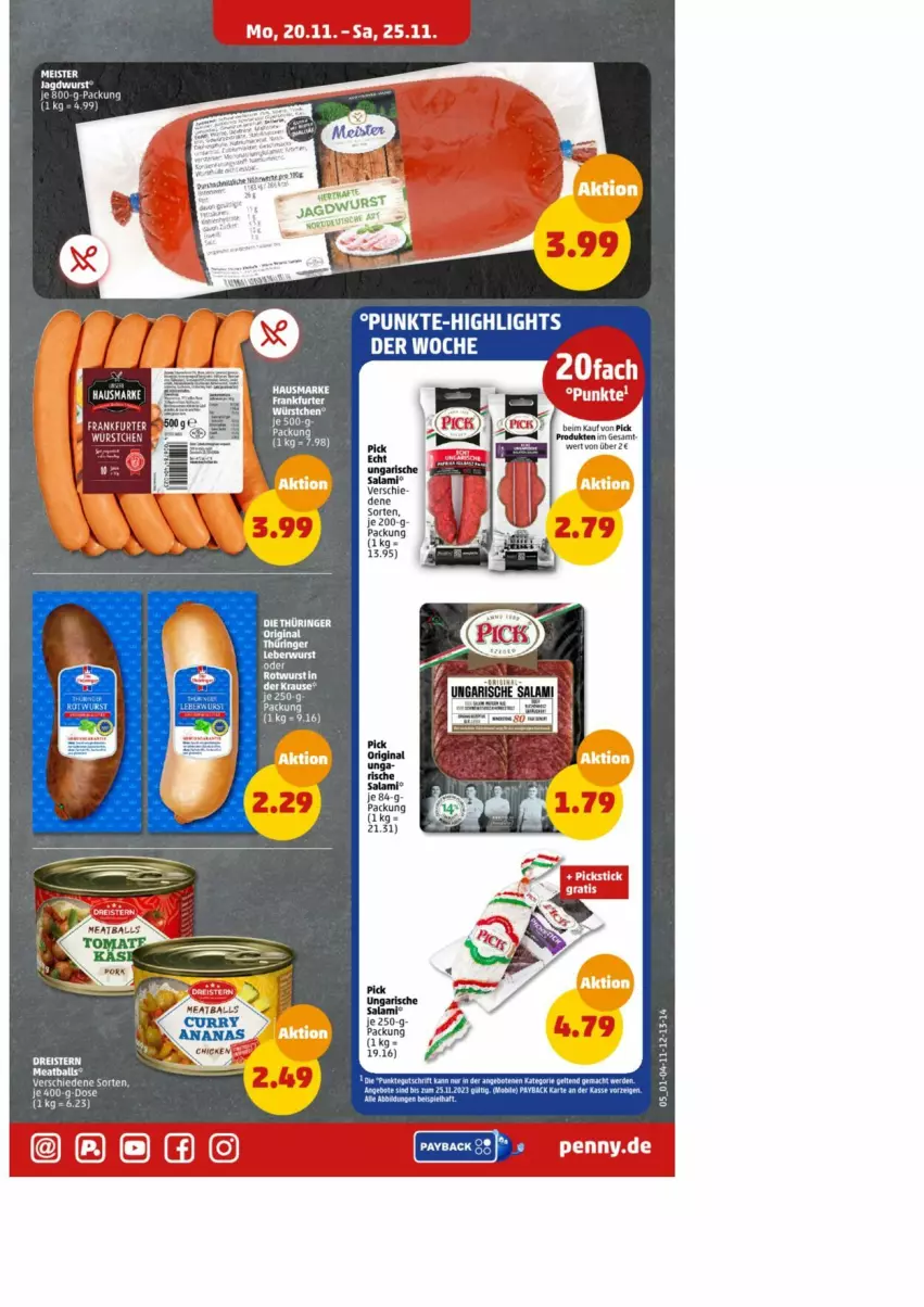 Aktueller Prospekt Penny - Prospekte - von 20.11 bis 25.11.2023 - strona 5 - produkty: eis, hausmarke, jagdwurst, leberwurst, Meister, Palette, wurst