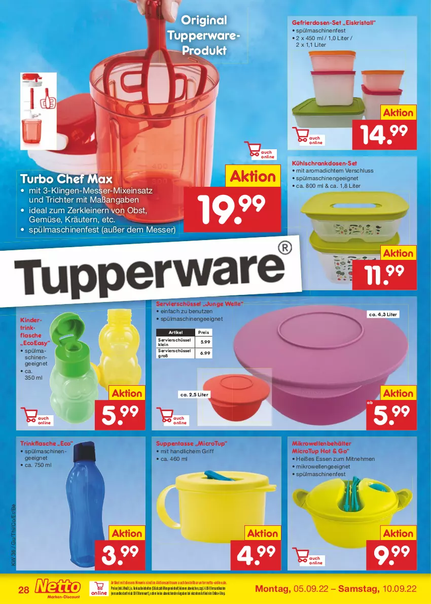 Aktueller Prospekt Netto Marken-Discount - Filial-Angebote - von 05.09 bis 10.09.2022 - strona 28 - produkty: Behälter, eis, elle, flasche, gin, Kinder, kräuter, kräutern, kühlschrank, leine, messer, mikrowelle, ndk, obst, reis, Schrank, schüssel, spülmaschinen, suppe, suppen, tasse, Ti, trinkflasche, Tupperware, versandkostenfrei