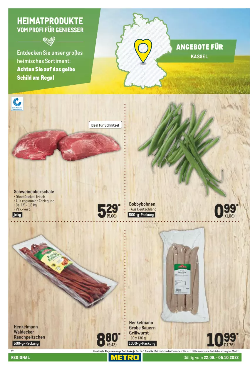 Aktueller Prospekt Metro - Regionaler Adresseinleger - von 22.09 bis 05.10.2022 - strona 4 - produkty: angebot, angebote, auer, Bau, Bauer, bohne, bohnen, decke, Deckel, getränk, getränke, grill, Grillwurst, henkel, HP, Palette, Rauch, regal, Schal, Schale, schnitzel, schwein, schweine, Schweineoberschale, Ti, wein, weine, wurst