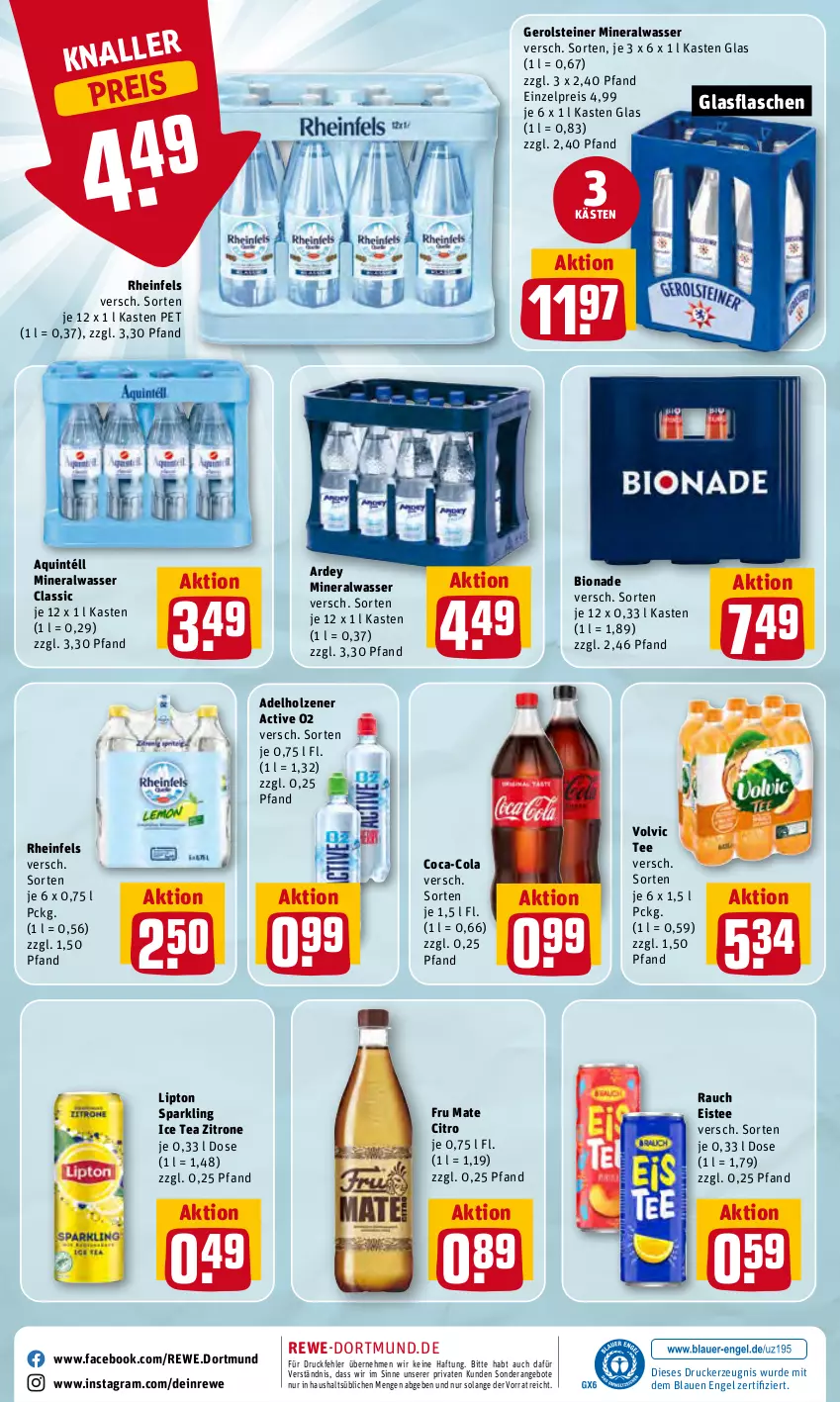 Aktueller Prospekt Rewe - Diese Woche im Angebot! - von 27.06 bis 02.07.2022 - strona 28 - produkty: adelholzener, Alwa, angebot, angebote, bio, bionade, coca-cola, cola, drucker, eis, eistee, Engel, flasche, gerolsteine, gerolsteiner, glasflasche, Holz, ice tea, kerze, lipton, mineralwasser, Mineralwasser Classic, Rauch, reis, steiner, tee, Ti, volvic, wasser, zitrone