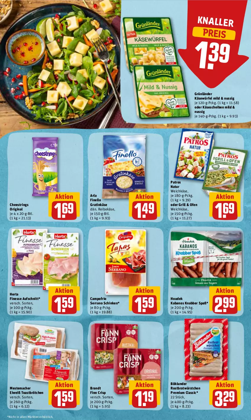 Aktueller Prospekt Rewe - Diese Woche im Angebot! - von 27.06 bis 02.07.2022 - strona 8 - produkty: arla, aufschnitt, böklunder, brandt, brötchen, campofrio, eis, finello, finesse, gin, grill, grünländer, herta, herta finesse, houdek, kabanos, Käse, käsescheiben, mac, mestemacher, natur, nuss, Ofen, patros, Reibekäse, reis, ring, schinken, serrano, serrano schinken, String, Ti, toast, weichkäse, würfel, würstchen