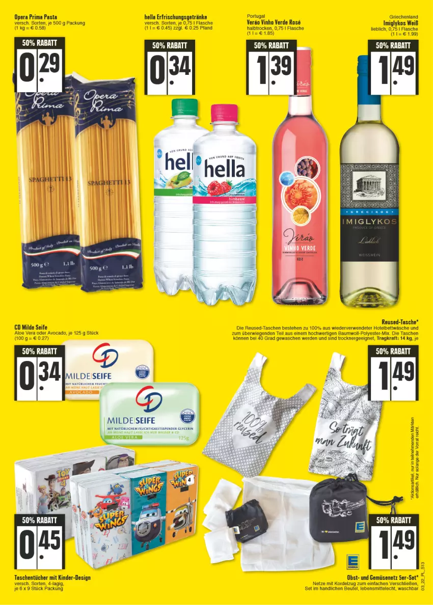 Aktueller Prospekt E Center - Angebote der Woche - von 17.01 bis 22.01.2022 - strona 13 - produkty: aloe vera, avocado, Bau, bett, bettwäsche, beutel, erde, erfrischungsgetränk, erfrischungsgetränke, Ergee, flasche, getränk, getränke, hella, Kinder, kraft, lebensmittel, obst, pasta, rwe, Seife, Tasche, taschen, taschentücher, Ti, Trockner, tücher, und gemüse, vinho verde, Yo