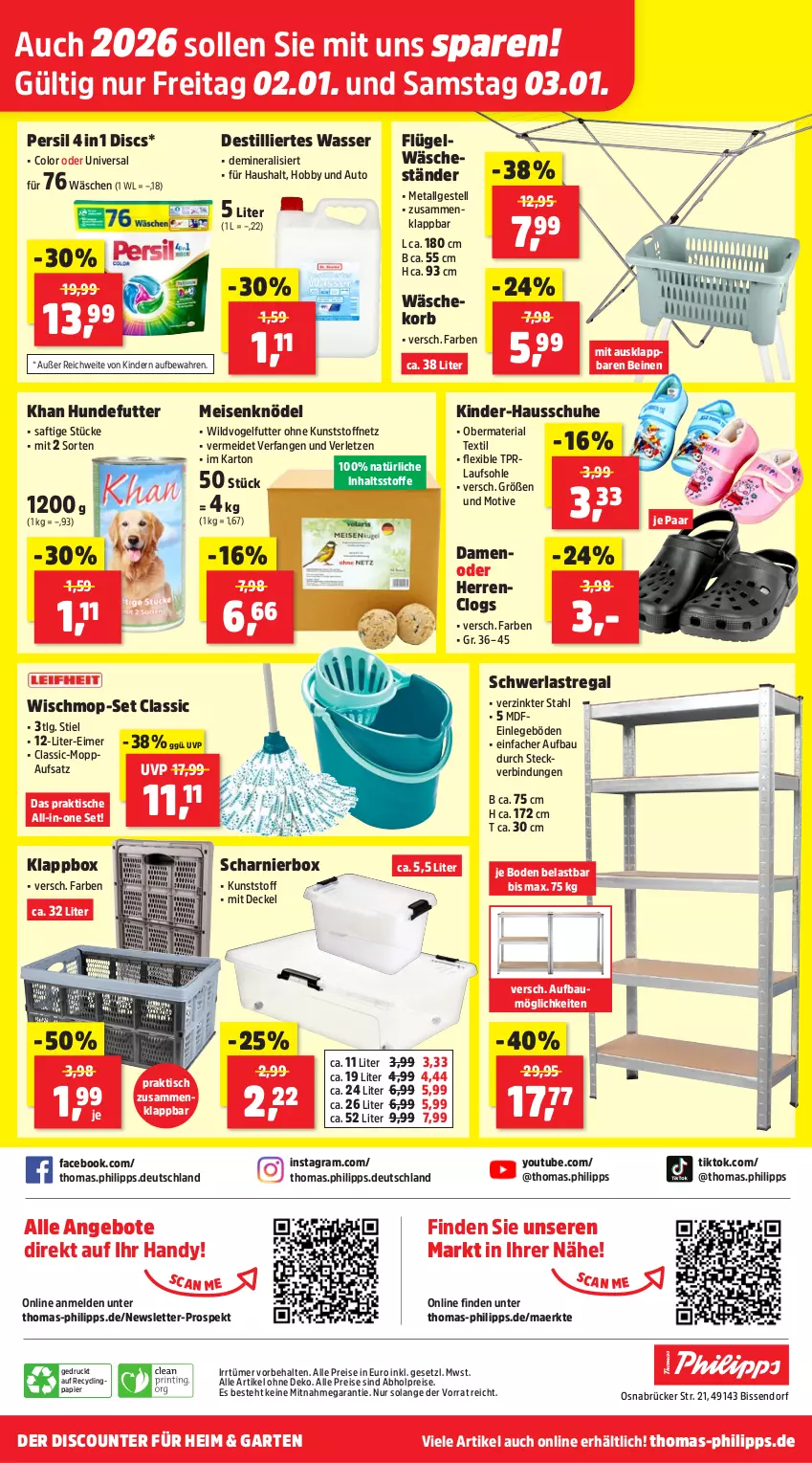 Aktueller Prospekt Thomas Philipps - von 29.12.2026 bis 03.01.2027 - strona 16 - produkty: abholpreise, alle preise sind abholpreise, angebot, angebote, auto, Bau, Clin, Clogs, decke, Deckel, discount, eimer, eis, Garten, Handy, Hausschuhe, Hobby, Kinder, Klappbox, Knödel, korb, LG, Meisenknödel, papier, persil, regal, reis, Ria, saft, schuhe, schwerlastregal, Ti, tisch, Vogelfutter, wäschekorb, wasser, Wild, Yo