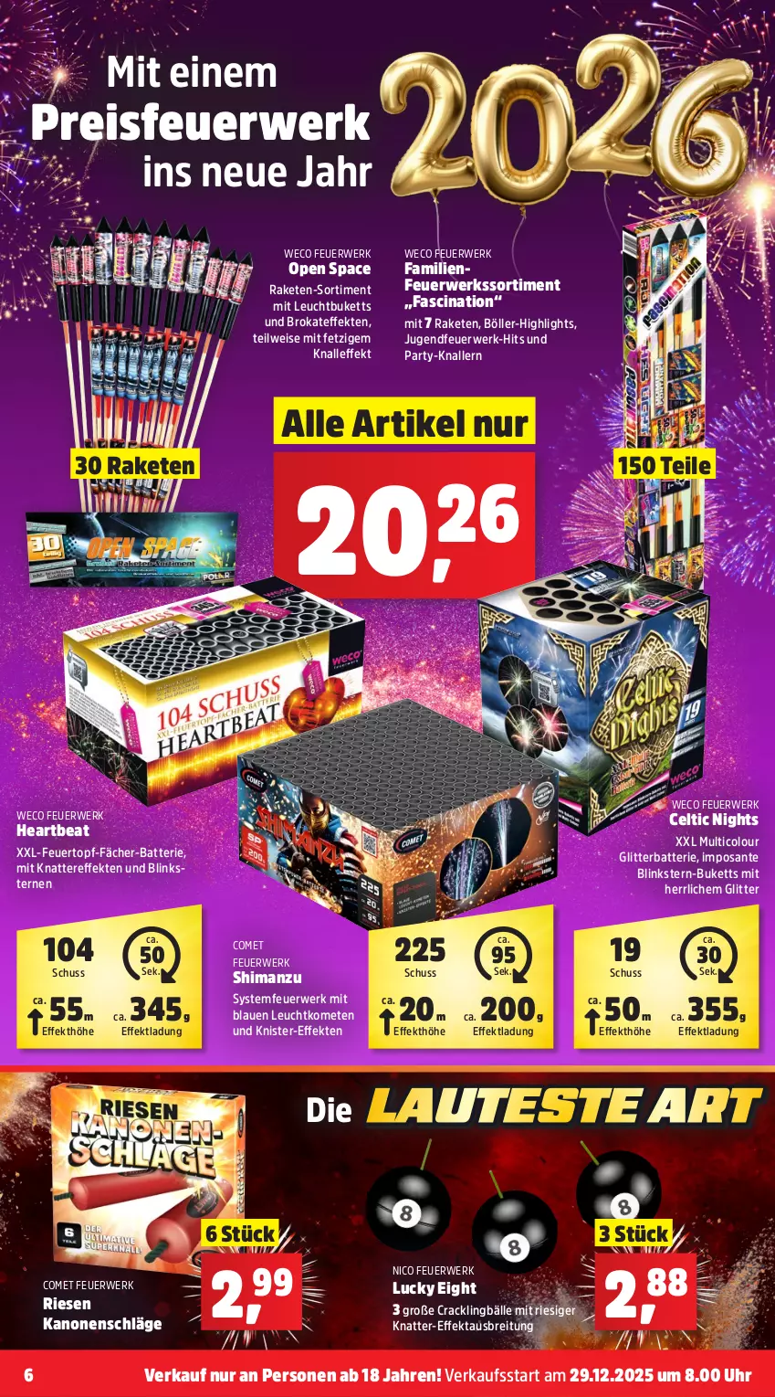 Aktueller Prospekt Thomas Philipps - von 29.12.2026 bis 03.01.2027 - strona 6 - produkty: batterie, Blinkstern-Buketts, Brei, cin, eis, Feuerwerkssortiment, Jugendfeuerwerk, Kanonenschläge, Raketen, reis, rwe, SANTE, Systemfeuerwerk, Ti, topf, uhr, usb