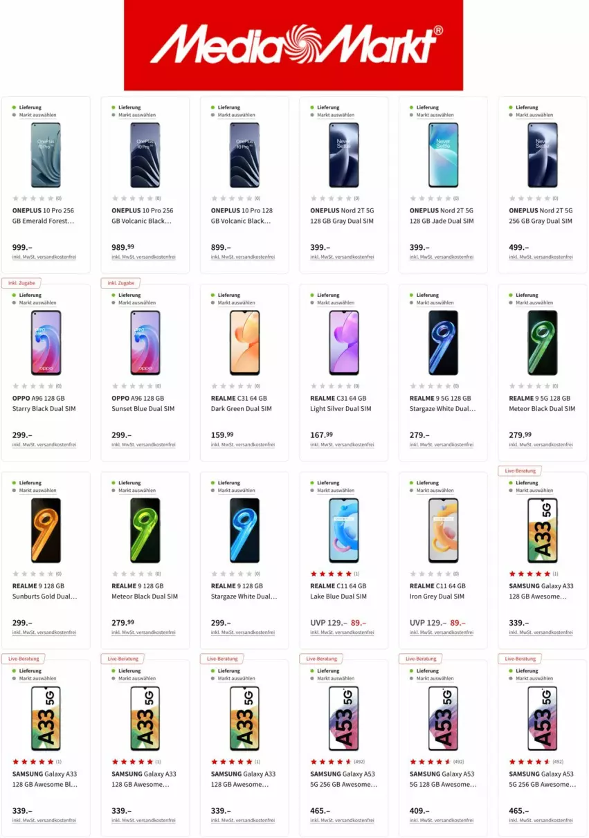 Aktueller Prospekt Media Markt - Prospekte - von 02.06 bis 08.06.2022 - strona 8 - produkty: Dual SIM, lack, ndk, Oppo, Samsung, samsung galaxy, Samsung Galaxy A, sim, versandkostenfrei