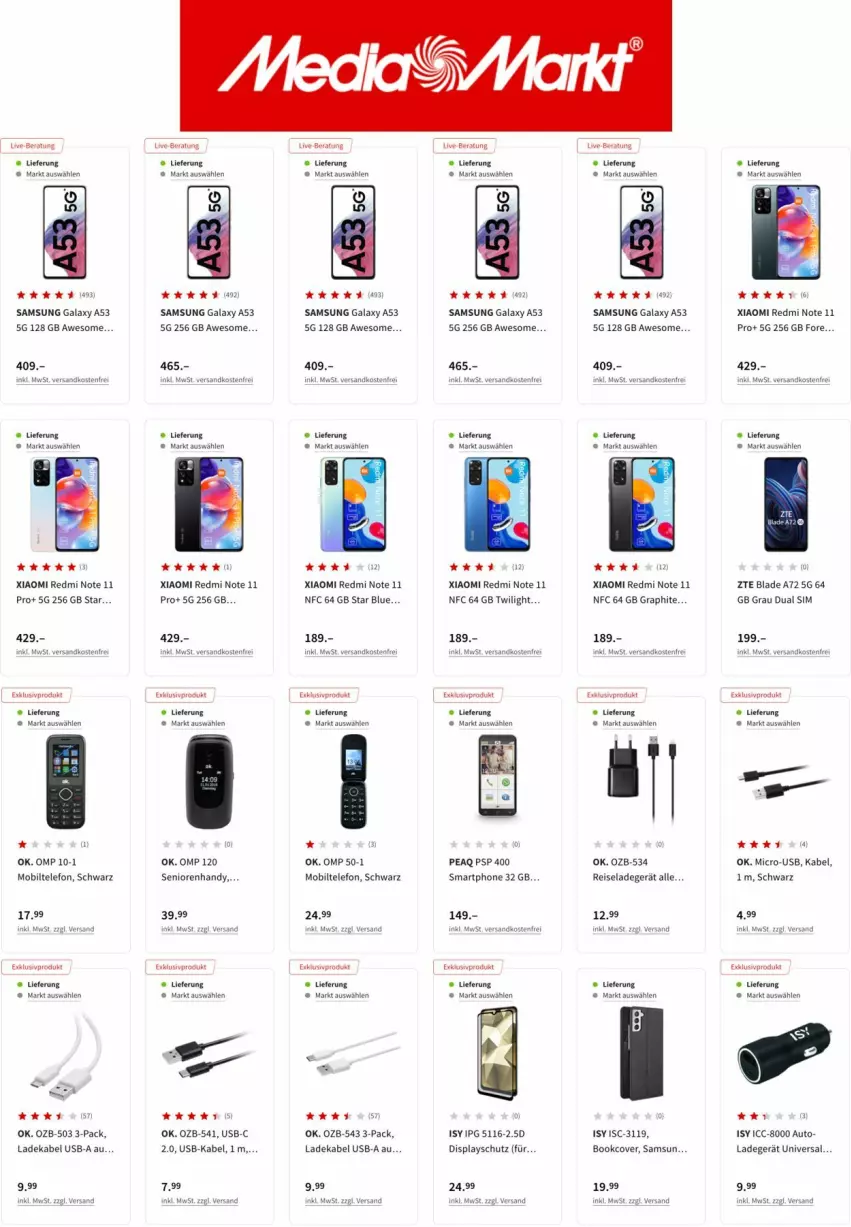 Aktueller Prospekt Media Markt - Prospekte - von 02.06 bis 08.06.2022 - strona 9 - produkty: auto, deka, Dual SIM, eis, ladegerät, ladekabel, lays, ndk, reis, Samsung, samsung galaxy, Samsung Galaxy A, sim, telefon, usb, versandkostenfrei, ZTE