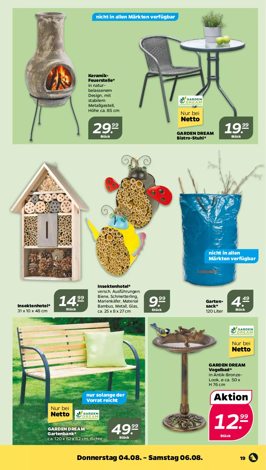 Aktueller Prospekt Netto - Woche 31 - von 01.08 bis 06.08.2022 - strona 19 - produkty: Bad, bambus, Bank, elle, Garten, gartenbank, Gartensack, käfer, LG, Mett, natur, Ria, sac, Schmetterling, sekt, stuhl, Ti