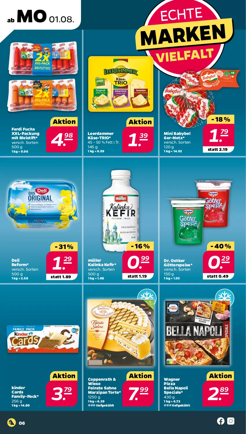 Aktueller Prospekt Netto - Woche 31 - von 01.08 bis 06.08.2022 - strona 6 - produkty: babybel, Bleistift, coppenrath, deli reform, Dr. Oetker, eis, ferdi fuchs, götterspeise, Käse, Kefir, Kinder, leerdammer, marzipan, mini babybel, Müller, pizza, sahne, Ti, torte, wagner, xxl-packung