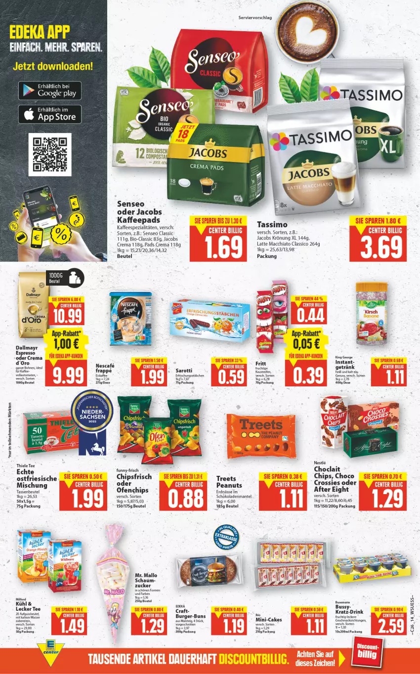 Aktueller Prospekt E Center - Angebote der Woche - von 27.06 bis 02.07.2022 - strona 14 - produkty: ACC, after eight, aust, auto, beutel, bio, bohne, bohnen, burger, chia, chips, chipsfrisch, classico, crossies, dallmayr, deka, drink, eis, eiskaffee, escal, espresso, frucht, funny-frisch, getränk, google play, jacobs, jacobs krönung, kaffee, kaffeepads, kaffeespezialitäten, Kaustreifen, latte, latte macchiato, mac, macchiato, malz, Mantel, milford, nuk, nuss, oder jacobs, Ofen, reifen, sac, saro, sarotti, schnitten, schoko, schokolade, schokoladen, senseo, Spezi, tasse, tee, Ti, tomate, tomaten, vollautomaten, wasser, ZTE, zucker