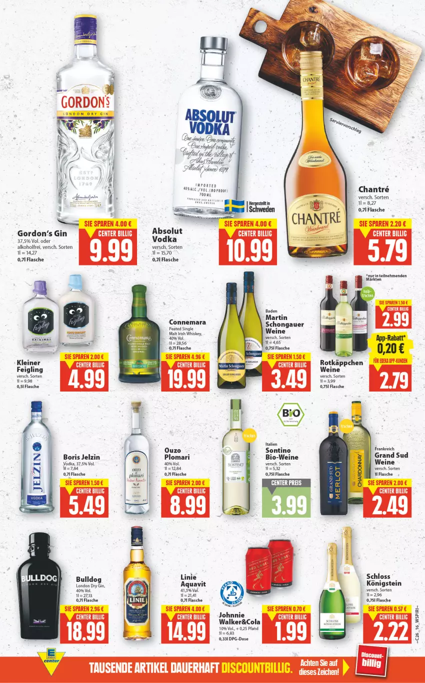 Aktueller Prospekt E Center - Angebote der Woche - von 27.06 bis 02.07.2022 - strona 15 - produkty: alkohol, aqua, aquavit, auer, Bad, Bank, bio, Bio-Wein, Boris Jelzin, Bulldog, cin, cola, dry gin, ente, flasche, gin, gordon, Gordon’s, grand sud, irish whiskey, jelzin, leine, london dry, london dry gin, ouzo, rotkäppchen, single malt, Ti, vodka, wein, weine, whiskey